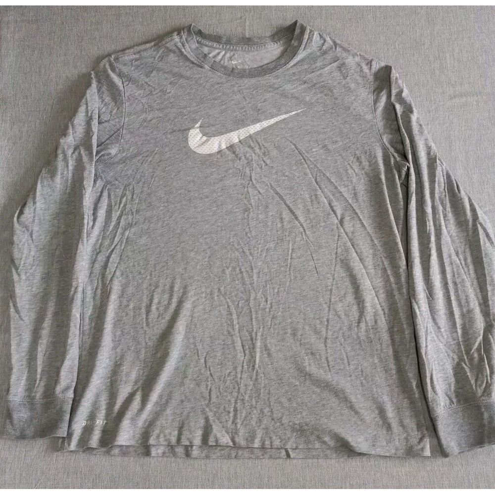 The Nike Tee Dri-Fit Gray Large‎ Batik Longsleeve Art Logo Athletic Cut Pullover